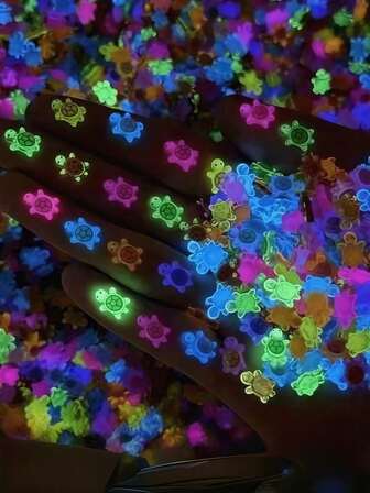 100 piezas/Set de Estatuas Luminosas 3D de Tortuga - Decoraciones de plástico mini semi transparentes de colores variados, adecuadas para manualidades DIY, regalos de fiesta, recompensas en el aula y actividades con temática de playa