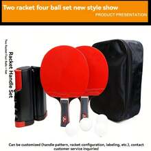 Boli Table Tennis Racket Set, 2 Paddles 4 Balls With Net Frame, Training & Entertainment, Beginner Home Racket, Horizontal Grip - Black - View 8