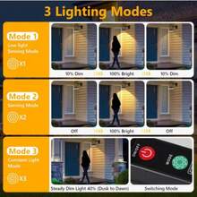 Nueva luz de pared solar con 3 modos, sensor de movimiento, luz LED solar, iluminación de granero, luz decorativa con luz cálida, adecuada para porche, patio, jardín, terraza - Negro - Ver 7