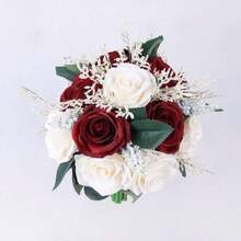 Artificial Burgundy Rose Bouquet, Bridesmaid Bouquet, Wedding Bouquet, Church Home Decor Gift, Summer Birthday Gift, Back To School Supplies, Room Decor