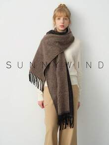 1pc Women's Solid Color Reversible Polyester Warm And Soft Scarf, Suitable For Daily Use