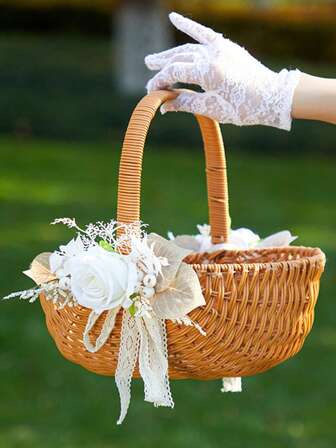 Cestas grandes de flores para niña de las flores de la boda DIY Cesta decorativa rústica Cesta de picnic con asas plegables, Cesta tejida a mano natural, Cesta de huevos para Pascua, Cesta de almacenamiento