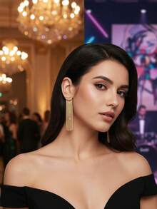 1 对金属链流苏吊坠耳环，优雅简约风格珠宝时尚耳环，适合女士 - 金色 - 查看 4