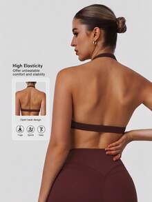 Sodalemon Women's Twist Back Workout Top, V-Neck Padded Solid Color Yoga Casual Sports Bra Spring - 紫色 - 查看 2