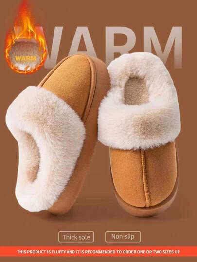 2025 New Winter Plush Slippers, Women's Thick Bottom Fluffy Slippers, Comfortable Non-Slip Warm Indoor House Slippers