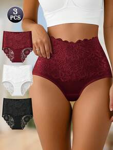 3条装女士性感蕾丝边透气舒适纯棉内裤，送礼佳品 - 彩色 - 查看 1