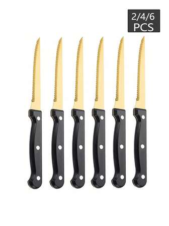 2/4/6件套不锈钢锯齿牛排刀、水果刀、烧烤切肉刀，适用于厨房、餐厅、家庭使用、户外野餐，便携