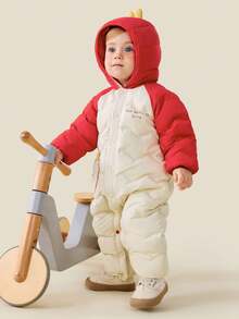 mini bala Infant Down Romper, Triple-Proof Warm Snowsuit, Belly Protection, 2025 Winter - Red - View 2