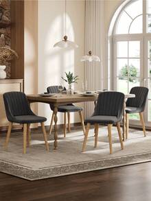 Goeurvant Modern Minimalist Vertical-Stripe Upholstered Dining Chairs With Ergonomic Back & Solid Wood Legs For Living Room, Kitchen, Bedroom - Set Of 2 / Set Of 4 / Set Of 6 - Dark Grey - Dark Grey - View 1