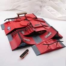 Fingertip Toy 6合1手指滑板红色竞技场，最新红色款，全新竞技场，多模块可组合，包含手指滑板套件、斜坡滑梯轨道坡道、手指裤和手指轮滑鞋（手指滑板颜色随机发送），适合作为生日礼物、节日礼物。 - 紅色 - 查看 13