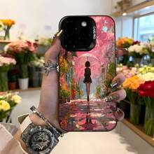 Cubierta de teléfono con diseño de dibujos animados rosa con chica bajo paraguas en jardín de flores estampado para mujer elegante y romántico ideal para uso diario y ocasiones especiales Aplicable a los teléfonos de la serie Apple y Galaxy - Blanco - Ver 3