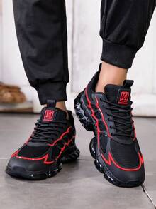 أحذية رياضية رجالية منخفضة الكاحل - أحذية ذات رباط باللونين الأسود والأحمر، مع دعم للقوس، وبطانة مطاطية مبطنة، مناسبة للجيم والجري والرياضة اليومية - خفيفة الوزن ومنفذة للهواء، مناسبة للارتداء اليومي والرياضي، تصميم أنيق، بطانة قماشية - الأسود والأحمر - مشاهدة 8