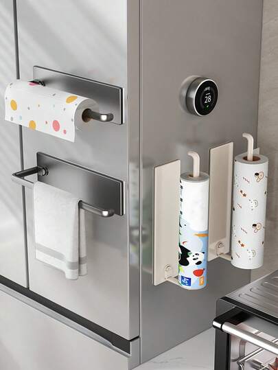 1/2pcs Kitchen Paper Towel Holder, Magnetic Fridge Side Mount Roll Dispenser, Spice Rack, Cling Wrap Organizer, Durable Plastic Material, Ideal Gift For Modern And Minimalist Homes Kitchen Items Kitchen Accessories Kitchen Tools