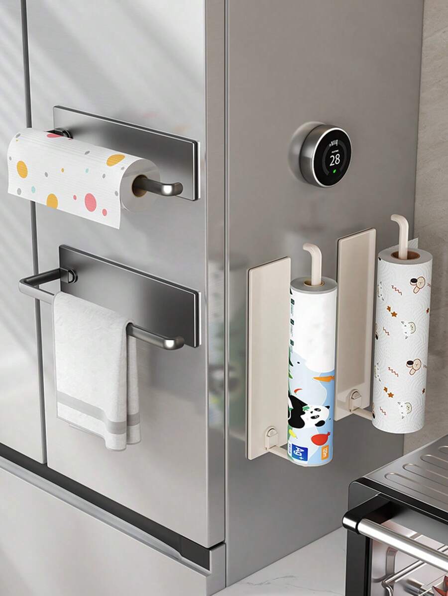1/2pcs Kitchen Paper Towel Holder, Magnetic Fridge Side Mount Roll Dispenser, Spice Rack, Cling Wrap Organizer, Durable Plastic Material, Ideal Gift For Modern And Minimalist Homes Kitchen Items Kitchen Accessories Kitchen Tools - Multicolor - View 1