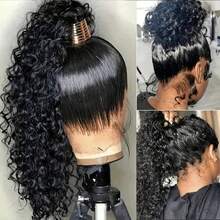 NARNI 36 Inch Invisible Strap 360 Lace Wigs Human Lace Wigs 250 Density Deep Wave Lace Front Wigs Human Hair Glueless 360 HD Full Lace Wig Pre Plucked Drawstring Wig Human Hair Brazilian 13x4 HD Curly Human Hair Wig For Women Natural Black Color - Natural Black - 查看 6