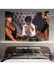 1pc Playbo1 Carti Tapestry Featuring The Popular Rap Artist, A Hippie And Music Art Printed Flag For Sofa Wall Hanging, Dorm Party Home Decor, Scene Backdrop Tapestry With A Free Installation Kit. - Nhiều màu - Xem 1