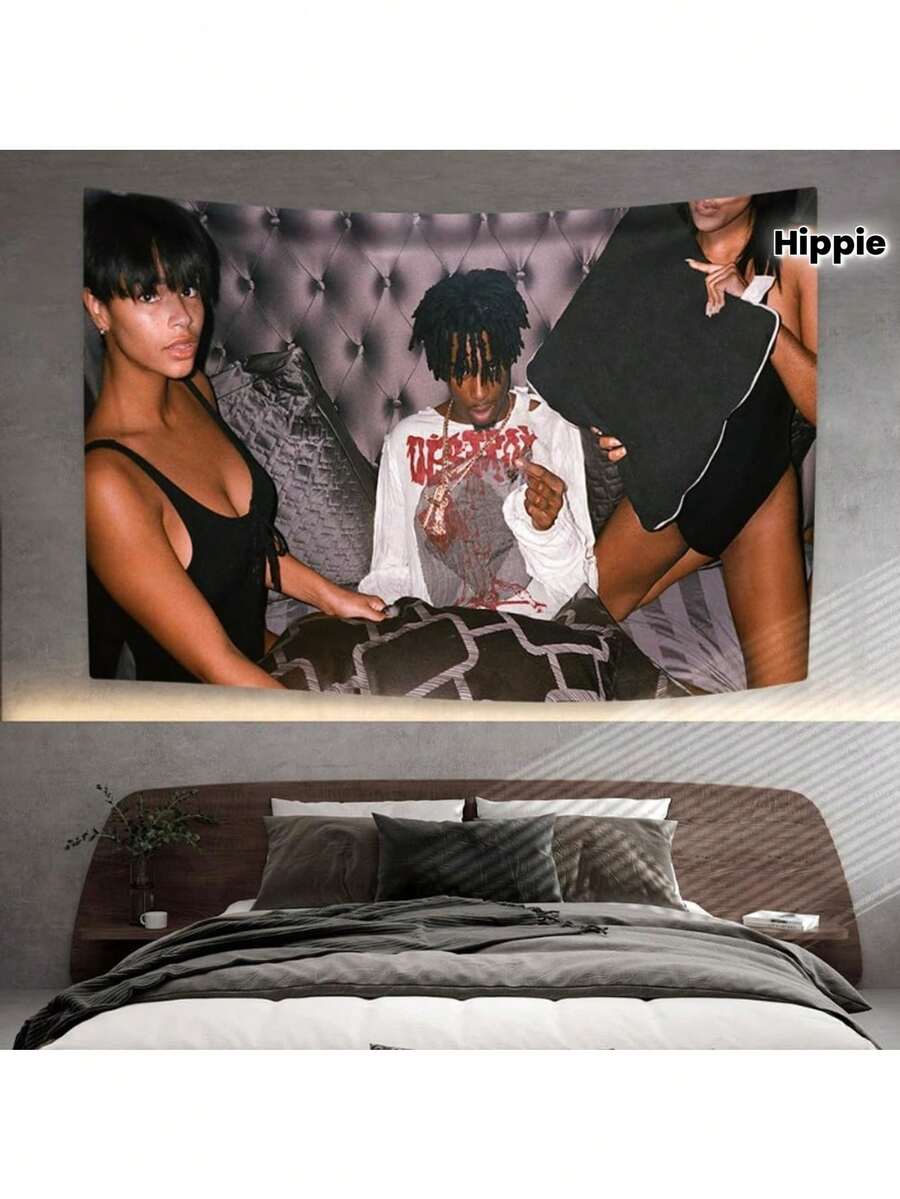 1pc Playbo1 Carti Tapestry Featuring The Popular Rap Artist, A Hippie And Music Art Printed Flag For Sofa Wall Hanging, Dorm Party Home Decor, Scene Backdrop Tapestry With A Free Installation Kit. - Nhiều màu - Xem 1