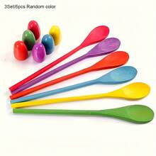 6件套随机颜色木制勺子彩蛋竞速游戏套装，木制平衡勺复活节彩蛋竞速游戏套装，户外草坪游戏，复活节礼物