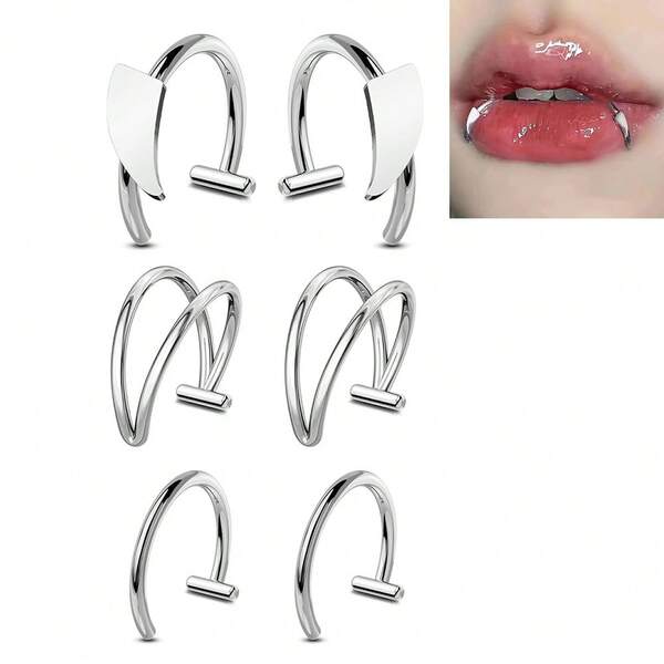 2-6 buc inel fals pentru buze, kit de piercing fals pentru buze din oțel chirurgical, inel pentru dinți de vampir, kit reglabil pentru ureche și nas, fără piercing, bijuterii pentru piercing fals pentru nas, femei și bărbați