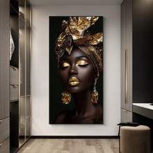 1 pièce Impression sur canevas moderne sans cadre Peintures Salon Art moderne Décoration de maison Art Femme mode noire et dorée Fleurs Affiche sur canevas Art mural Impressions Décoration de chambre à coucher Affiche réaliste Œuvre d'art de la pièce Cadeau décoratif - Noir - Voir 6