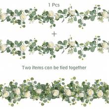 2/1pc Artificial Eucalyptus Wreath With White Rose, Fake Rose Vine, Baby's Breath, Green Plants, For Home Party Wedding Table Decor, Wedding Arch Centerpiece Party Table Backdrop Decoration, Artificial Flowers For Decor, Room Decor, Birthday Decor - Multicolor - View 10