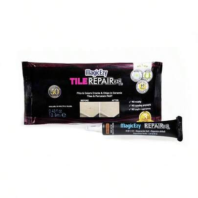 Tile RepairEzy - Porcelain Tile Repair Kit - Fix Cracked Or Chipped Ceramic Tiles Fast - Thick Structural Repair Filler, Putty And Adhesive Tiles Beige White Kit