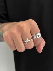 2pcs Punk Minimalist Star Rings, Unisex, Couples Gift, Holiday Gift For Family And Friends