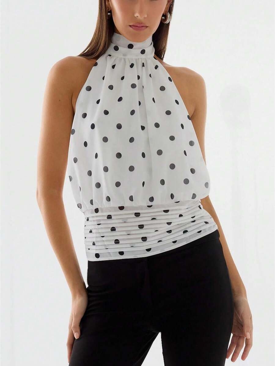 Women Y2k Halter Crop Tops Sleeveless Slim Fit Open Back Stylish Tank Top Tie Up Back Solid Color Summer Causal Camisole For Beach Club Party Streetwear - 白色 - 查看 1