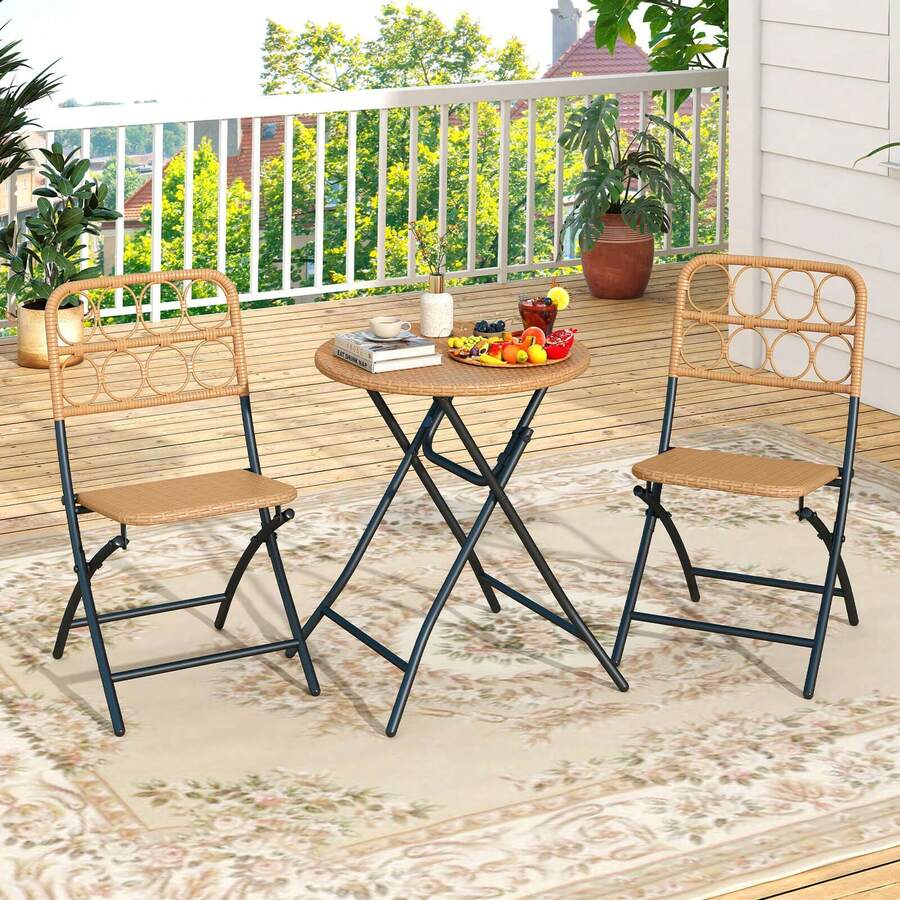 Lifezeal 3 PCS Patio Bistro Set With Wicker Seat & Tabletop For Backyard, Garden, Balcony - Brown - View 1