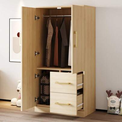 Wardrobe 70 X 40 X 135 Cm, Double Door Design With Drawers And Storage Compartments, Children's Wardrobe, Single Wardrobe, Wood Color