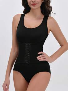 Women's Sports Shapewear Jumpsuit Set, Button Closure, Abdomen & Waist Shaping, Body Sculpting Activewear - Black - View 5