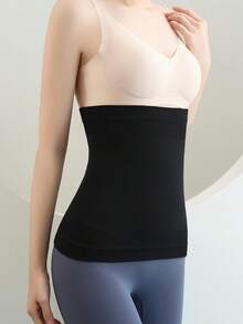 1pc Solid Color Nylon Seamless Waist Shaper, Breathable And Comfortable Women's Waist Belt, Women's Lingerie And Shapewear - Black - View 3