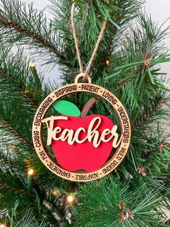 圣诞精美木质双层红苹果教师节装饰品，圣诞树挂饰——是圣诞节、感恩节和毕业季的完美礼物，也是送给朋友和老师的最佳礼物。