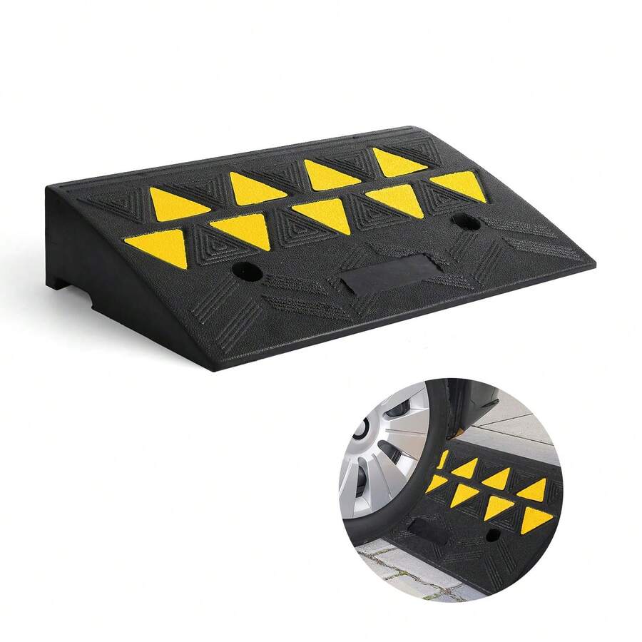 Rubber Threshold Ramp, Heavy Duty Threshold Ramps, Rubber Driveway Ramps With Cable Cover, Car Driveway Curb Ramp For Wheelchairs Cars Vehicles Loading Dock Garage Sidewalk - 48L X 33W X 10.5H Centimeters - View 1