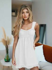 Women Summer Sleeveless Dress Floral Embroidery Loose Party A-Line Dress For Beach Club Streetwear - trắng - Xem 3