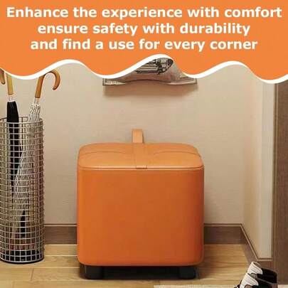 Stool, Portable Square Ottoman, Space-Saving Wooden Seat, Sturdy Wood Stool, Soft Padded Wooden Footrest F...