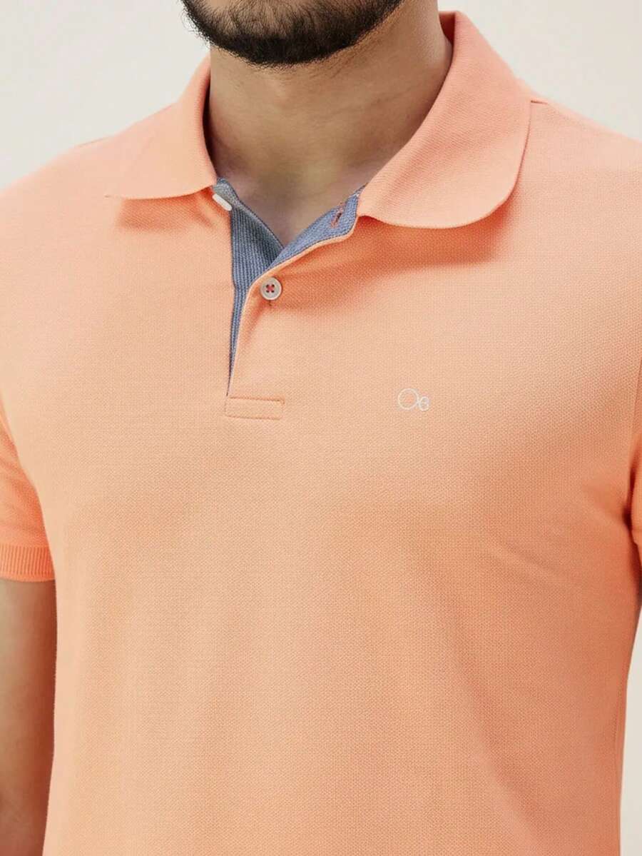 Ogochi Men's Basic Plain Polo Shirt With Logo, No Pocket, Original - Orange - View 1