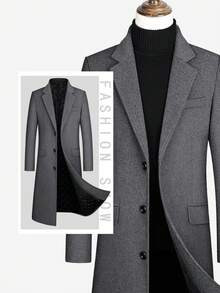 男士长袖中长款时尚修身冬季大衣 - 黑色 - 查看 8