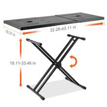 DJ-Tischständer, (32"-43") x 18" tragbarer DJ-Laptop- und Controller-Ständer, leichter DJ-Schreibtisch, DJ-Pult, höhenverstellbarer DJ-Ständer, faltbarer Double-X-Keyboardständer und Tischplatte, Audio-Mixer-Ständer - (82–109,5) x 46,5 x 30 cm - Übersicht 10