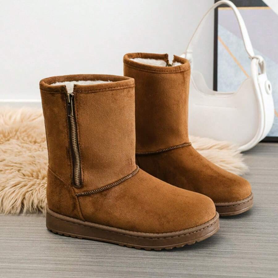 Giày bốt đi tuyết kiểu Punk Cargo màu trơn dày dặn, xích kim loại, ngoài trời mùa đông