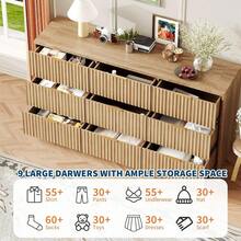 WARMTOBABY Modern Fluted 8/9-Drawer Dresser, Large Capacity Chest Of Drawers With Metal Handles & Anti-Tip, Wooden Storage Organizer For Bedroom,Living Room - 卡其色 - 查看 4