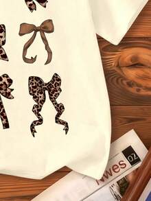 女童休闲蝴蝶印花短袖T恤，夏季 - 杏色 - 查看 6