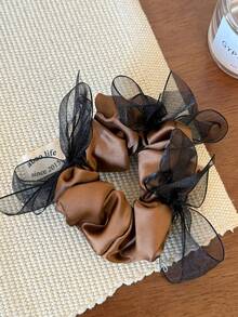 1pc Korean Elegant Scrunchie, High-Quality Organza Bowknot Satin Hair Tie - Multicolor - View 9