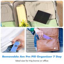 Organizador de pastillas desmontable de 7 días, planificador de medicación semanal portátil, 2 veces al día (AM/PM), compartimentos extra grandes, conveniente para el almacenamiento de suplementos, colorido - Multicolor - Ver 8