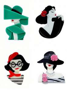 1pc Phụ nữ chân dung với mũ nhân vật hoạt hình Acrylic trâm cài, sáng tạo trang phục phụ kiện huy hiệu - con gái - Xem 5