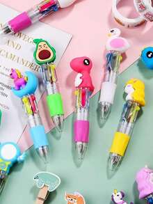 1/5/10支装迷你马卡龙彩色礼盒套装，趣味动物造型，4合1彩色墨水可爱动物图案，儿童礼品套装，婴儿洗礼礼物，洗礼和生日礼物，办公和学校用品，课堂奖励，可爱笔礼品派对礼品袋套装（款式随机） - 彩色 - 查看 9