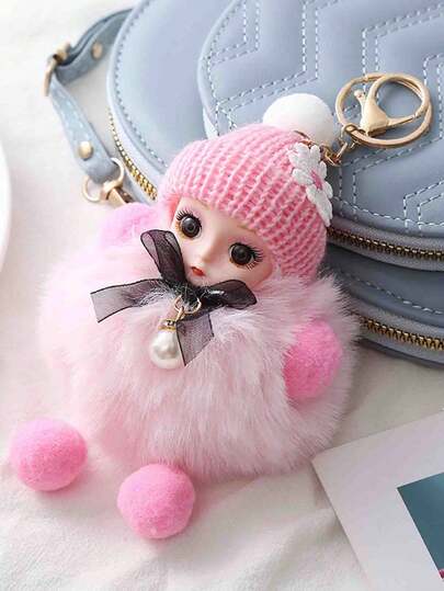 1个可爱卡通娃娃钥匙扣，圆形金属装饰钥匙圈，带挂环，适合女性，完美装饰包包和车钥匙，理想的情人节礼物，单个手机挂饰，旅行配件钥匙扣，金色钥匙扣