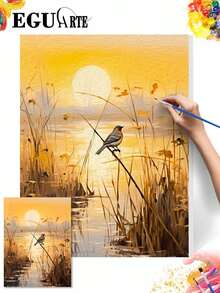 DIY Paint By Numbers Kit - Wetlands & Reeds Scene 19.7x15.7" Canvas, Acrylics & Brushes Included (Frame Not Included) - Multicolor - View 13