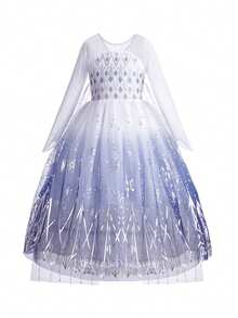 1pc Girls Christmas Long Sleeve Mesh Dress, Children Christmas Carnival Party Stage Performance Dress, Girls Costume - Multicolor - View 13