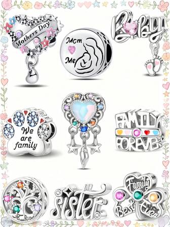 1PC Family Colored Zirconia Diamond Charms Such As Tree Of Life, Clover, Paw Print, Sister, FAMILY FOREVER, Etc., DIY Creative Bracelets, Bangles, Necklaces, Gifts For Family, Friends, And Besties For Birthdays, Mother's Day, Christmas, And Thanksgiving